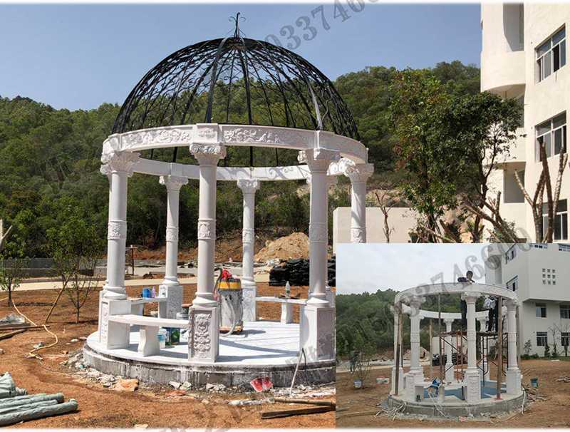 石雕涼亭案例，景觀涼亭怎樣安裝，石雕涼亭定制工廠