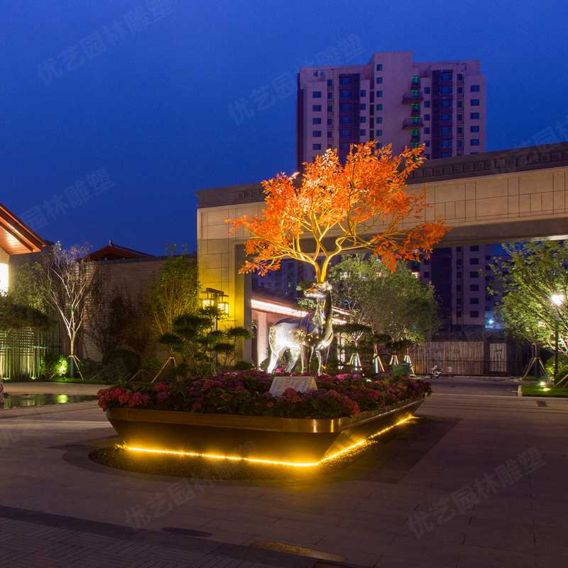 園林不銹鋼鹿雕塑，景觀鹿雕塑擺件